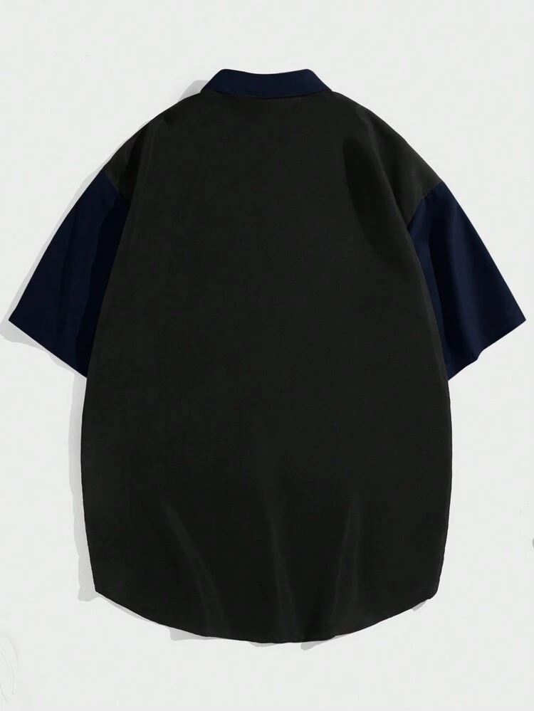 Oversized Men's Color Block Letter Printed Shirt