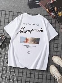 Men's Angel Printed Drop Shoulder T-Shirt - White - View 6