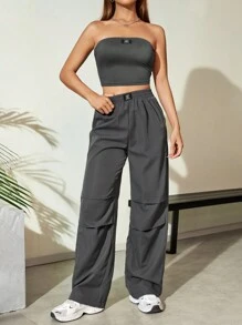 SHEIN Unity 短款管頂和降落傘褲兩件套裝 - 灰色 - 查看 3