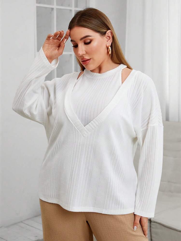 Women'S Plus Size Rib-Knit Solid Color 2pcs/Set