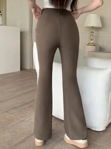 DAZY Women's Solid Color Flare Pants Suit - Brown - View 2