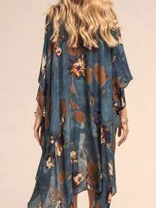 Women Batik Printed Batwing Sleeve Kimono Cover Up For Vacation Summer