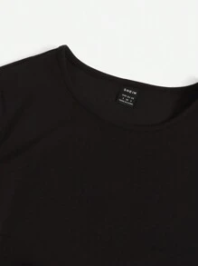 SHEIN Essnce Women's Solid Short Sleeve T-Shirt And Printed Shorts Two Piece Set - Brown - View 4