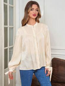 SHEIN Frenchy 女士3d扭結袖口襯衫 - 杏色 - 查看 5