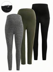 SHEIN Pregnant Women's Knitted Adjustable Waist High Waist Long Skinny Leggings Pants For Maternity - Multicolor - View 1
