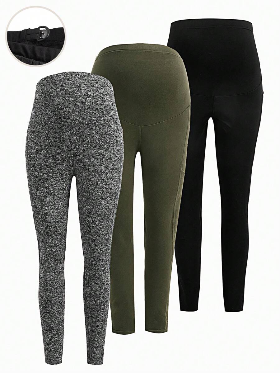 SHEIN Pregnant Women's Knitted Adjustable Waist High Waist Long Skinny Leggings Pants For Maternity - Multicolor - View 1