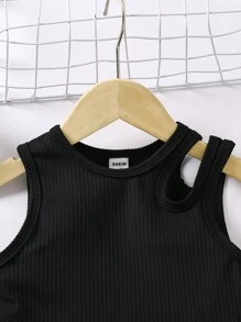 SHEIN 年輕女孩夏季時尚貨物風格2件/套服裝 - 卡其色 - 查看 3