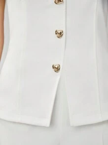 SHEIN x PRISCILA & JIMENA MOTF PREMIUM 抹胸鈕扣抹胸上衣 - 白色 - 查看 10