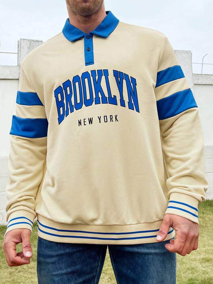 Men's Plus Size Color Block Letter Printed Sweatshirt