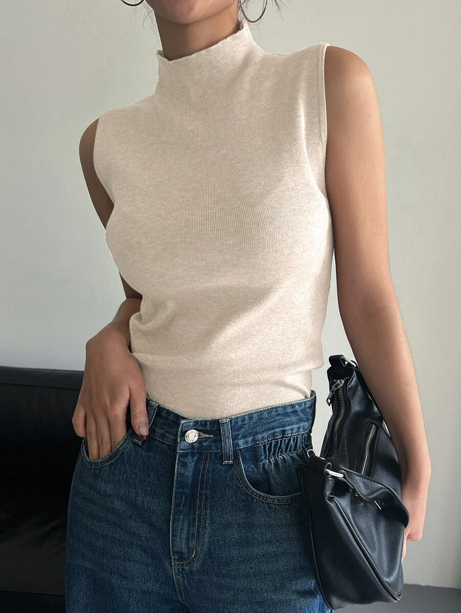 DAZY Women'S Stand Collar Sweater Vest,Fall Clothes - Apricot - View 1