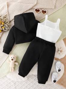 Baby Girl Casual Sporty Simple Style Sweatshirt 3pcs/Set For Spring & Autumn - Black - View 2