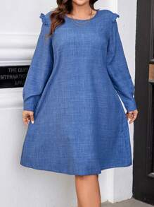 SHEIN LUNE Langärmliges Damenkleid In Übergröße Mit Gerüschter Saumverzierung