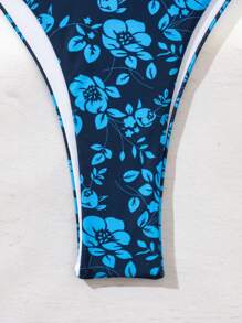 SHEIN Swim Summer Beach Ensemble de bikini à bretelles imprimé floral pour femme