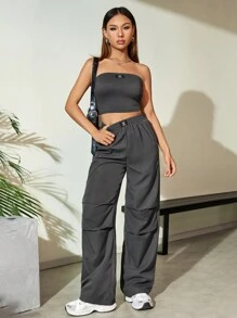 SHEIN Unity 短款管頂和降落傘褲兩件套裝 - 灰色 - 查看 6