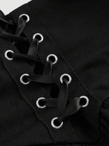 SHEIN MOD Women's Elastic Waist Ruffle Hem Skort With Drawstring - Black - View 3