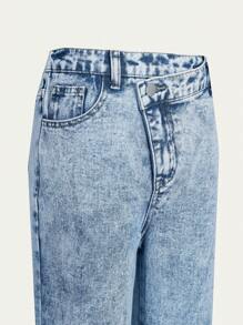 SHEIN Explorewe Jeans droits avec fente au ourlet asymétrique à la taille pour jeunes filles - Jean clair - Voir 3