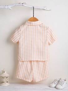 Baby Boys' Spring/Summer Casual Plaid Short Sleeve Shirt And Shorts Set