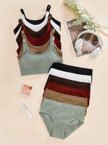 SHEIN 6pcs/Set Women's Solid Color Ribbed Underwear Set - Multicolor - View 6