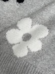 Suéter holgado de cuello redondo, manga larga y caída de hombros con estampado floral, para uso casual en otoño/invierno