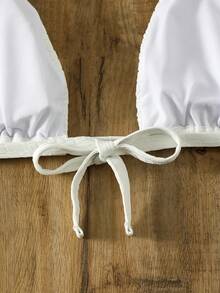 SHEIN Swim Curve Của phụ nữ Kích thước lớn Màu thuần Halter Neck Áo bikini - trắng - Xem 5