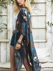 Women Batik Printed Batwing Sleeve Kimono Cover Up For Vacation Summer