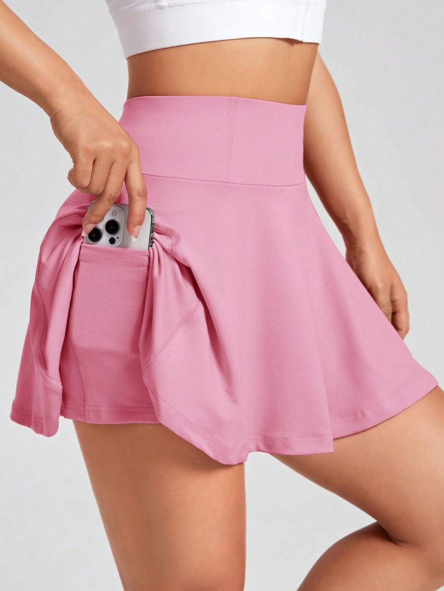 SHEIN EZwear Women's High Waisted Solid Color Skirt With Phone Pocket - Pink - View 1