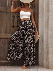 SHEIN LUNE 女士全印花寬腳褲