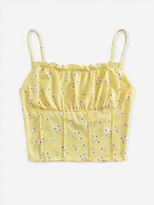 Soleia Trang trí Frills Xếp li Cami ngọn Với Đệm - Màu vàng - Xem 3