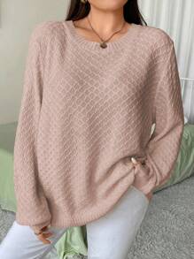 Flirla Sudadera De Punto Con Mangas Abullonadas De Patrón De Diamante Estilo Francés Para Mujeres De Talla Grande