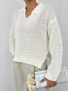 EURMUSE Pull En Tricot À Col Polo Pour Femme - Beige - Voir 6