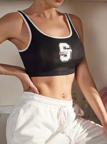 SHEIN Sujetador de cuatro estaciones para mujer con impresión de letras y ribete de contraste