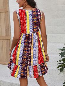 Breezaya 花卉印花v領無袖荷葉邊連衣裙 - 彩色 - 查看 3