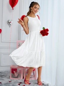 SHEIN Essnce Vrouwen Valentijnsdag Wit Casual Ronde hals Zonder mouwen Rucheszoom A-lijn jurk Voor Zomer