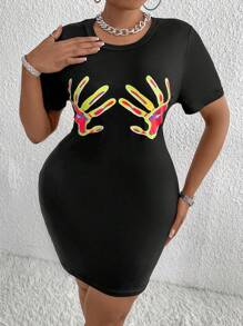 Maweii Women's Plus Size Bodycon Dress With Thermal Imaging Finger Print Design