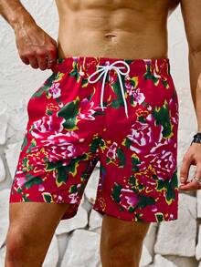 Manfinity 男士傳統風款束口沙灘短褲 - 紅色 - 查看 7