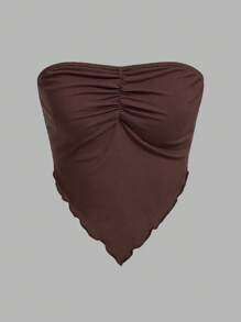 Sweetra Conjunto de 4 piezas con parte superior tipo bandeau con detalle de pliegues y bajo asimétrico, estilo Y2K
