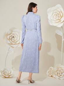 Modelyn Vestido de noche largo con manga abullonada de mujer en tejido jacquard - Azul - Ver 7
