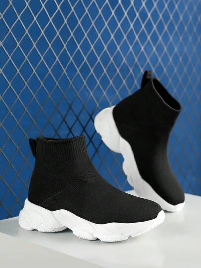 1pair Kids' Breathable High-Top Socks Sneakers For Outdoor Activities