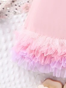 SHEIN Glamorique Kids Vestido De Malla Sin Mangas De Estilo Juvenil De Estilo Corto Con Detalle De Lazo Para Primavera Y Otoño