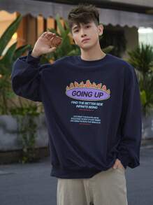 DAZY Men's Letter Print Crewneck Sweatshirt For Autumn/Winter - Navy Blue - View 5