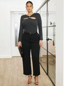 BizChic Plus Size Hollow Out Detail Long Sleeve T-Shirt