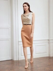 MOTF PREMIUM WOVEN WOMEN'S POLKA DOT PRINTED COWL NECK DRESS,SUMMER OUTFITS