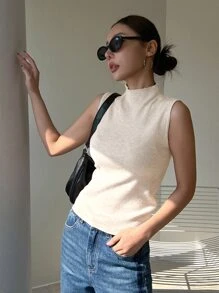 DAZY Women'S Stand Collar Sweater Vest,Fall Clothes - Apricot - View 3