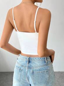 SHEIN EZwear 墊充實色背心上衣 - 白色 - 查看 2