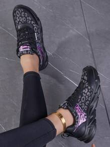 New Lightweight Breathable Mesh Casual Running Shoes, Women Sports Sneakers, Fashionable Walking Shoes, Unisex Campus Lace-Up Round Toe Vulcanized Shoes, Comfortable Travel Shoes - Black - View 5