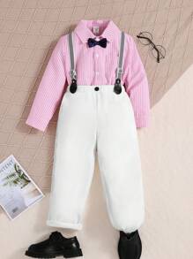 Toddler Boys' Bow Tie Striped Shirt And Suspender Pants Set