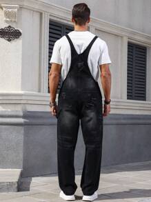 Manfinity Homme Men's Distressed Denim Overalls - Black - View 2