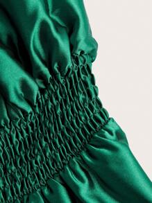 Flirla Women's Plus Size Solid Color Strapless Top With Pleated Details And Cinching Waist - Green - View 3
