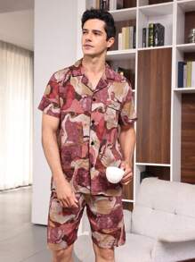 Men'S Tie-Dye Printed Home Wear Set - Bronze - View 3