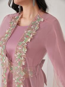 Al Najma 1set Women's Round Neck Long Sleeve Dress And Embroidered Mesh Jacket 2 Piece Set Fall Cloth For Women - Pink - View 8
